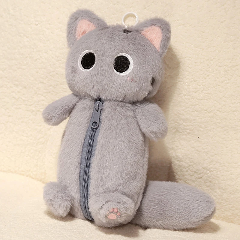 Cute Gray Furry Kitten Pencil Case, High-value Desktop Large-capacity Student Stationery Pencil Case, Large-capacity Pencil Case