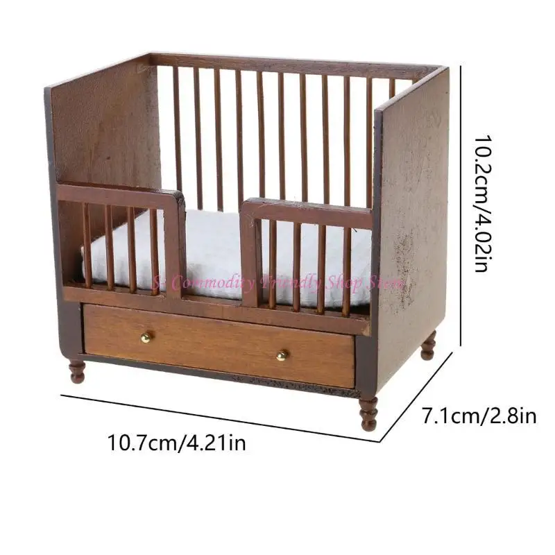 85AE Realistisches Mini-Kinderbett, Holzmöbel, Puppenhaus, Kinderzimmer, Dekoration, 1/12