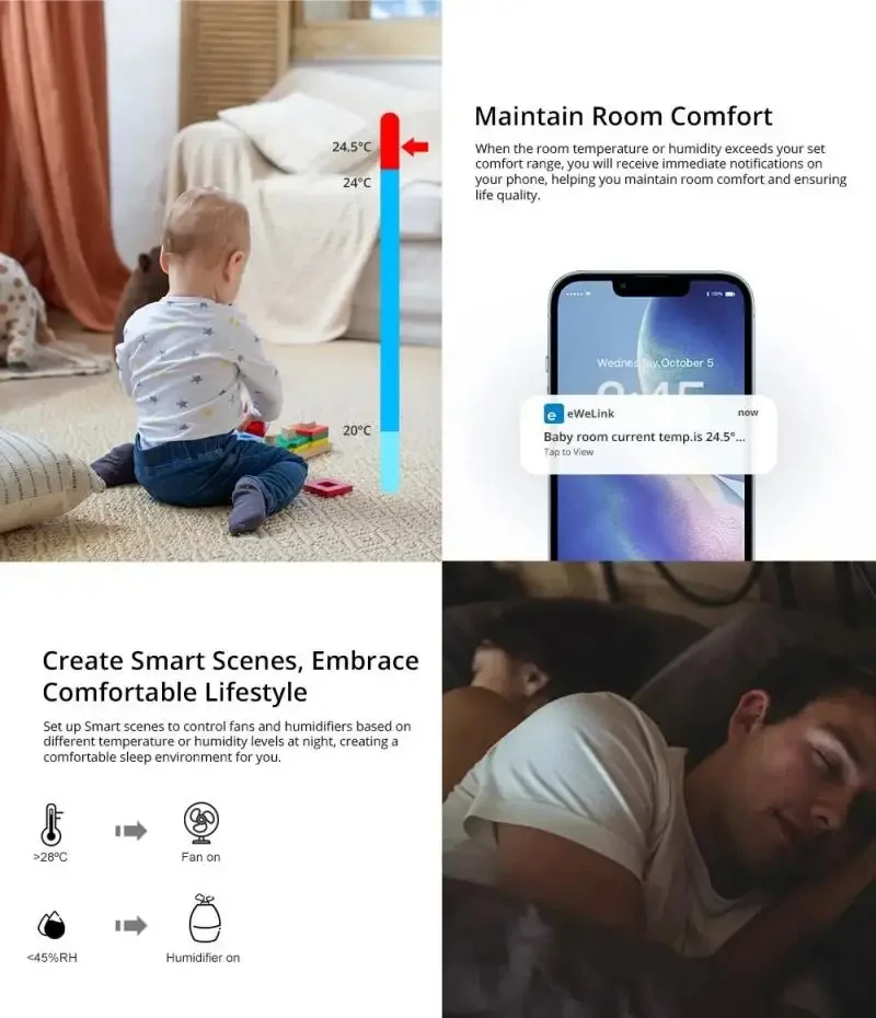 Nuevo Sonoff SNZB-02P Zigbee Sensor de temperatura y humedad alta precisión soporte para hogar inteligente Zigbee2mqtt asistente de Google Home Alexa