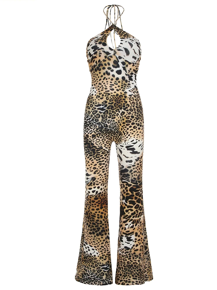 Rockmore-mono con estampado de leopardo para mujer, ropa de fiesta nocturna para discoteca, camisola Sexy con cuello Halter recortado, pelele sin mangas y espalda descubierta