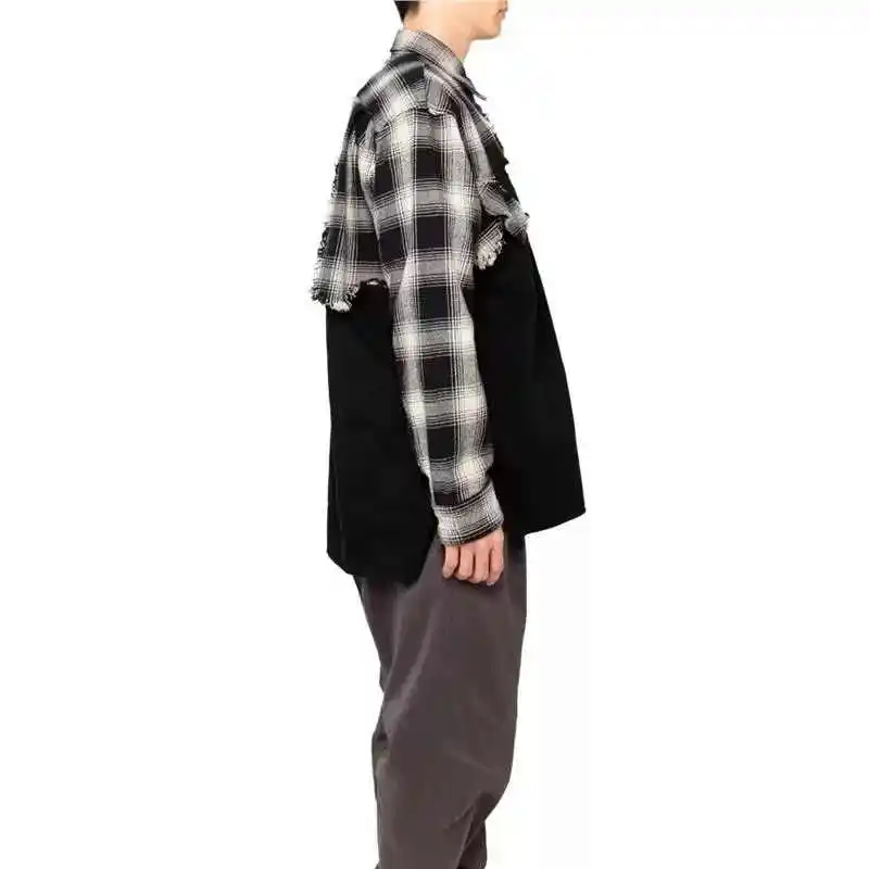 New 22AW MMY Japanese-style Casual Irregular Patchwork Plaid Loose-fit Shirt for Men Coat
