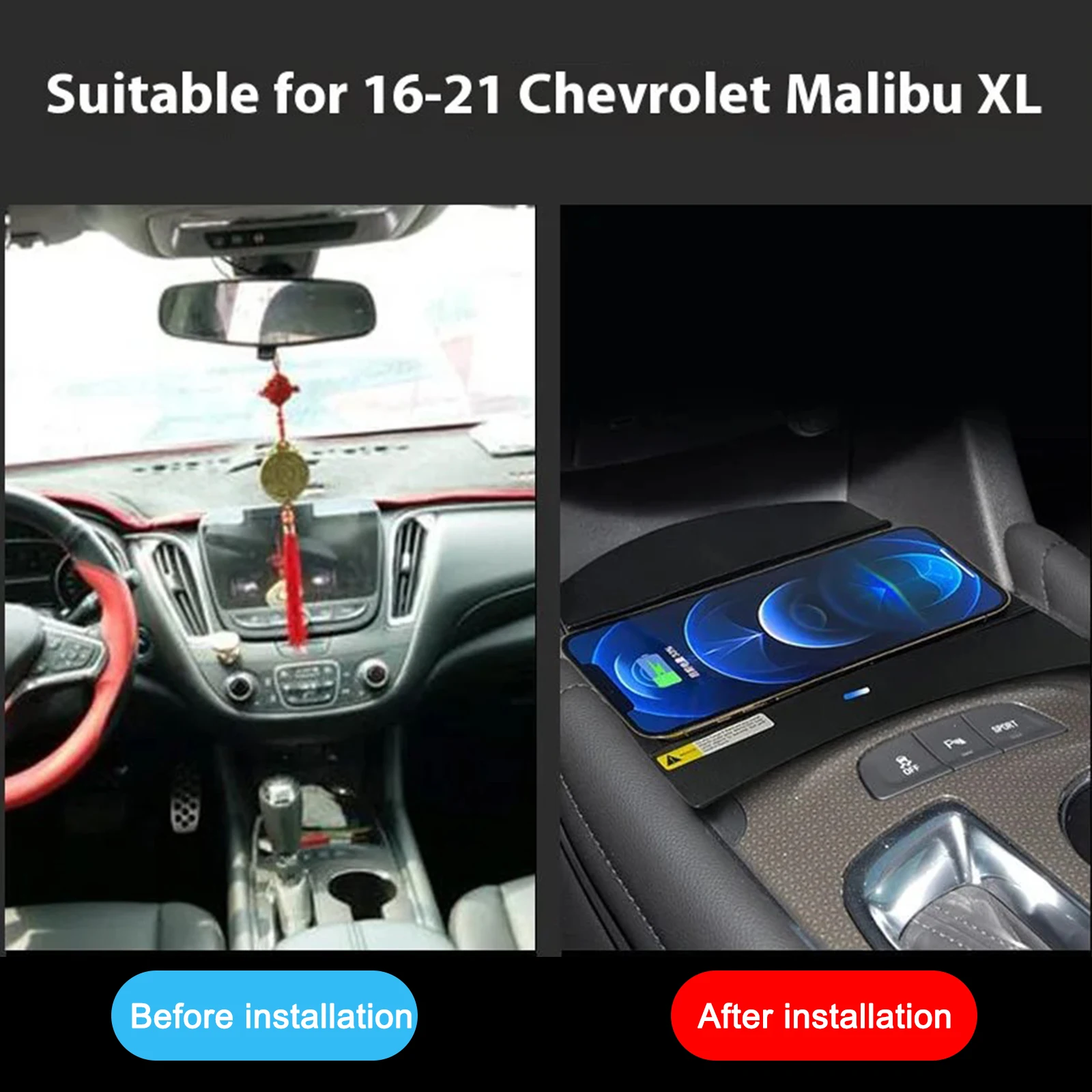 2 din For Chevrolet Malibu XL 2016-2021 Car center console phone charger fast wireless charger charging plate charging holder