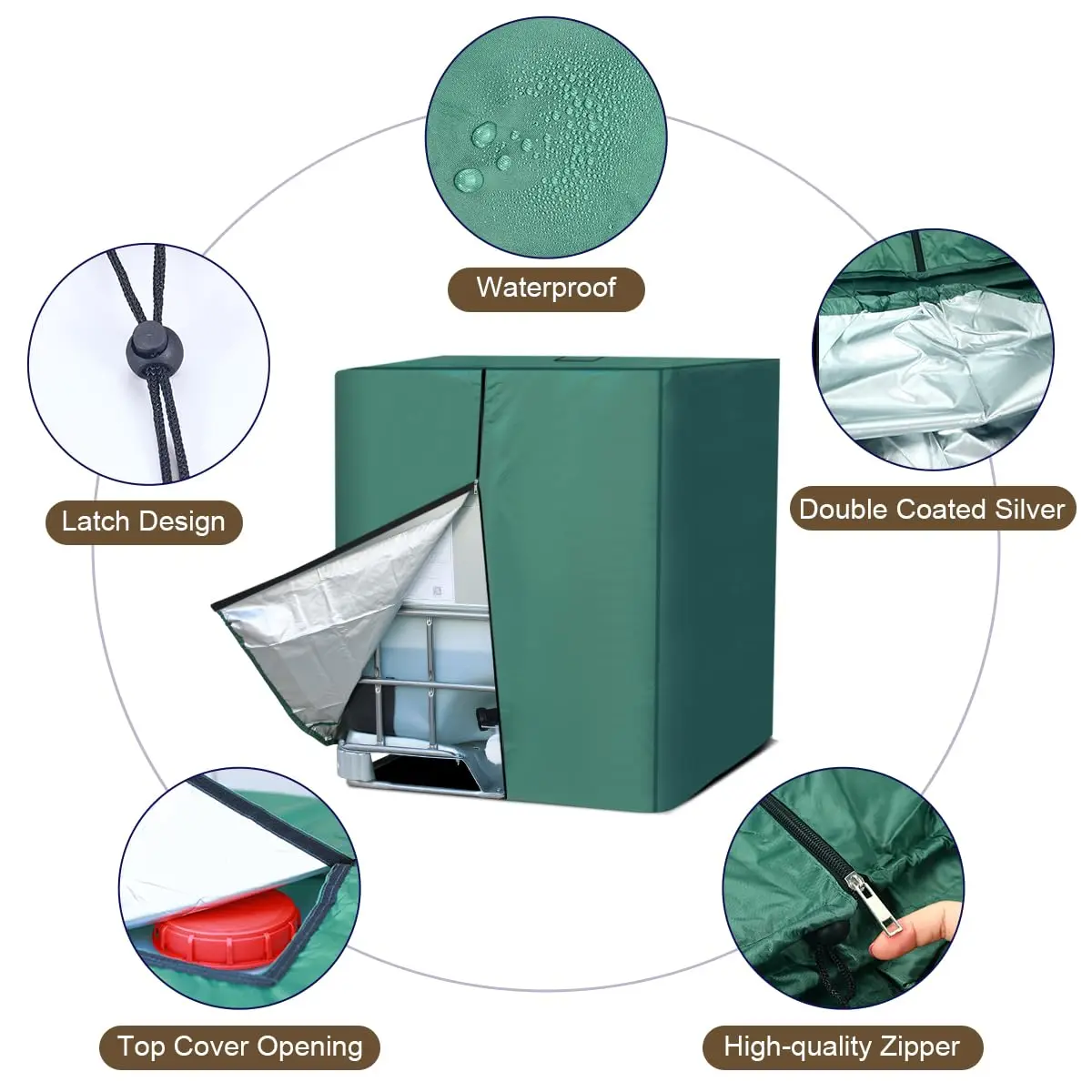 IBC Tote Cover with Zipper, 275 Gallon Sunshade Waterproof Protective Cover,Heavy Duty Nano Materials For 1000L 275 Gallon Water