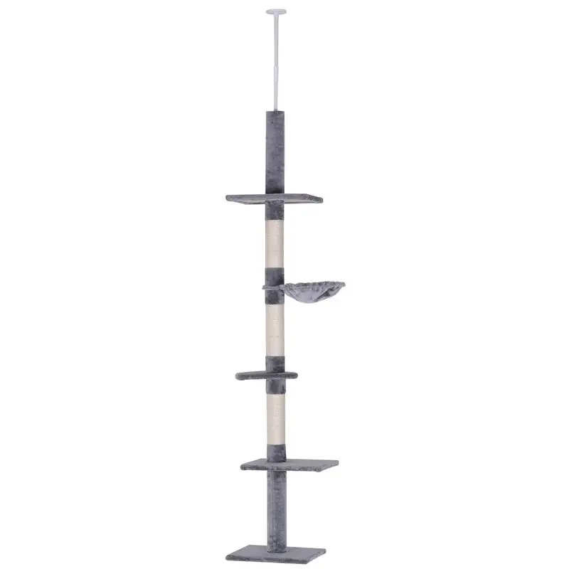 

PawHut 9' Adjustable Height Floor-To-Ceiling Vertical Cat Tree - Grey and White