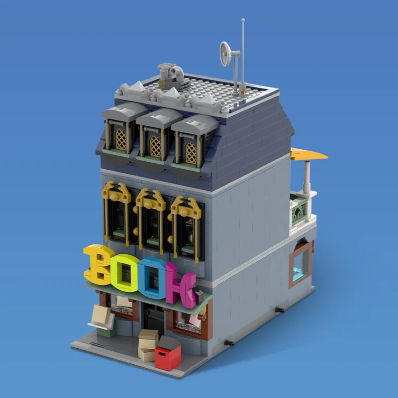 Blocs de construction MOC, Expert créatif, petite librairie, vue sur la rue, appartement, magasin, Architecture, modèle modulaire, jouet cadeau, 1975 pièces