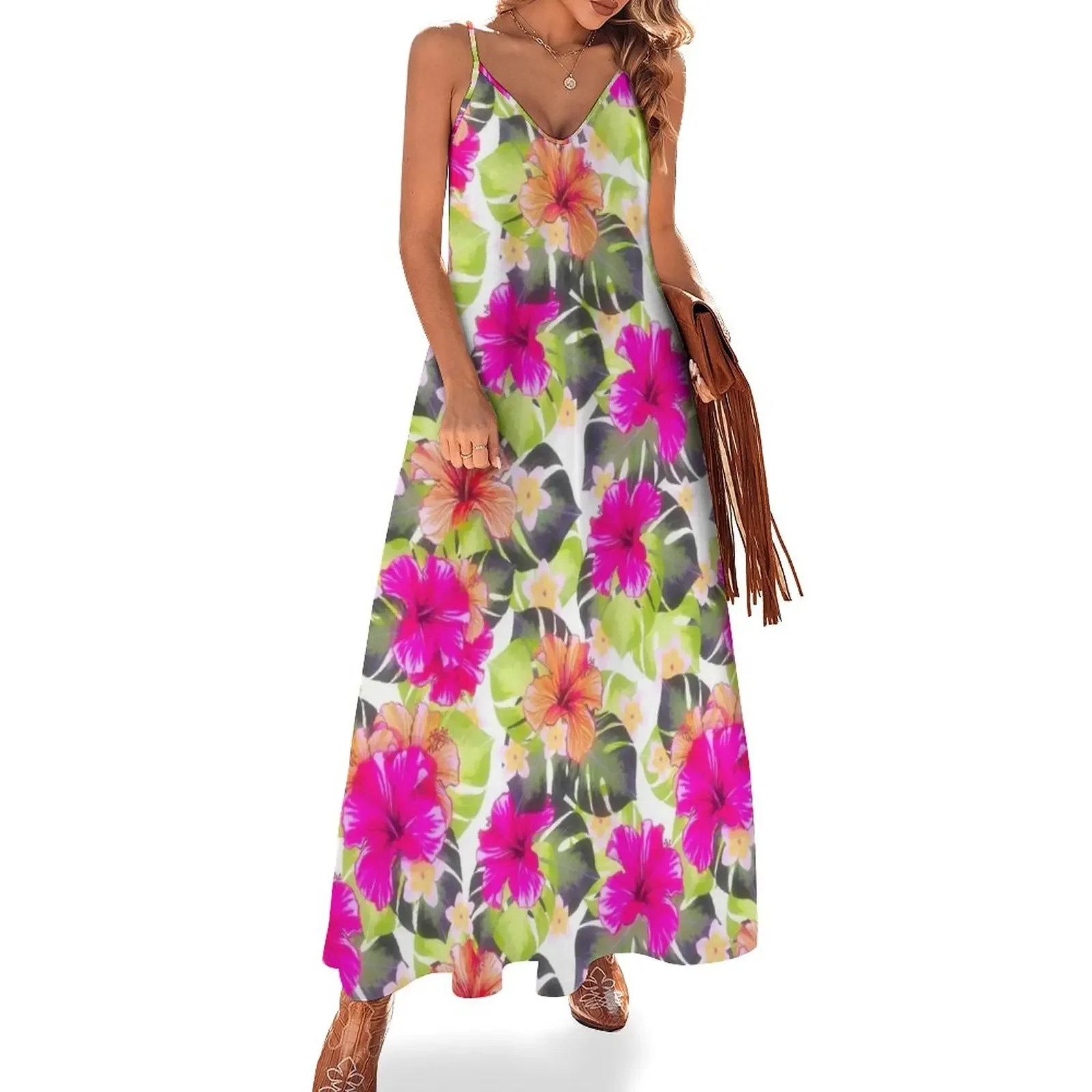 

Hibiscus Pattern Sleeveless Dress sexy dress for women elegant dresses for women Party dresses for women