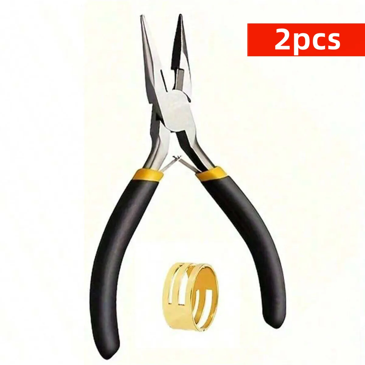 2pcs 12cm DIY Iron Handmade Pliers, and 1 Golden Ring Can Be Used to Make and Repair Various Jewelry Accessories