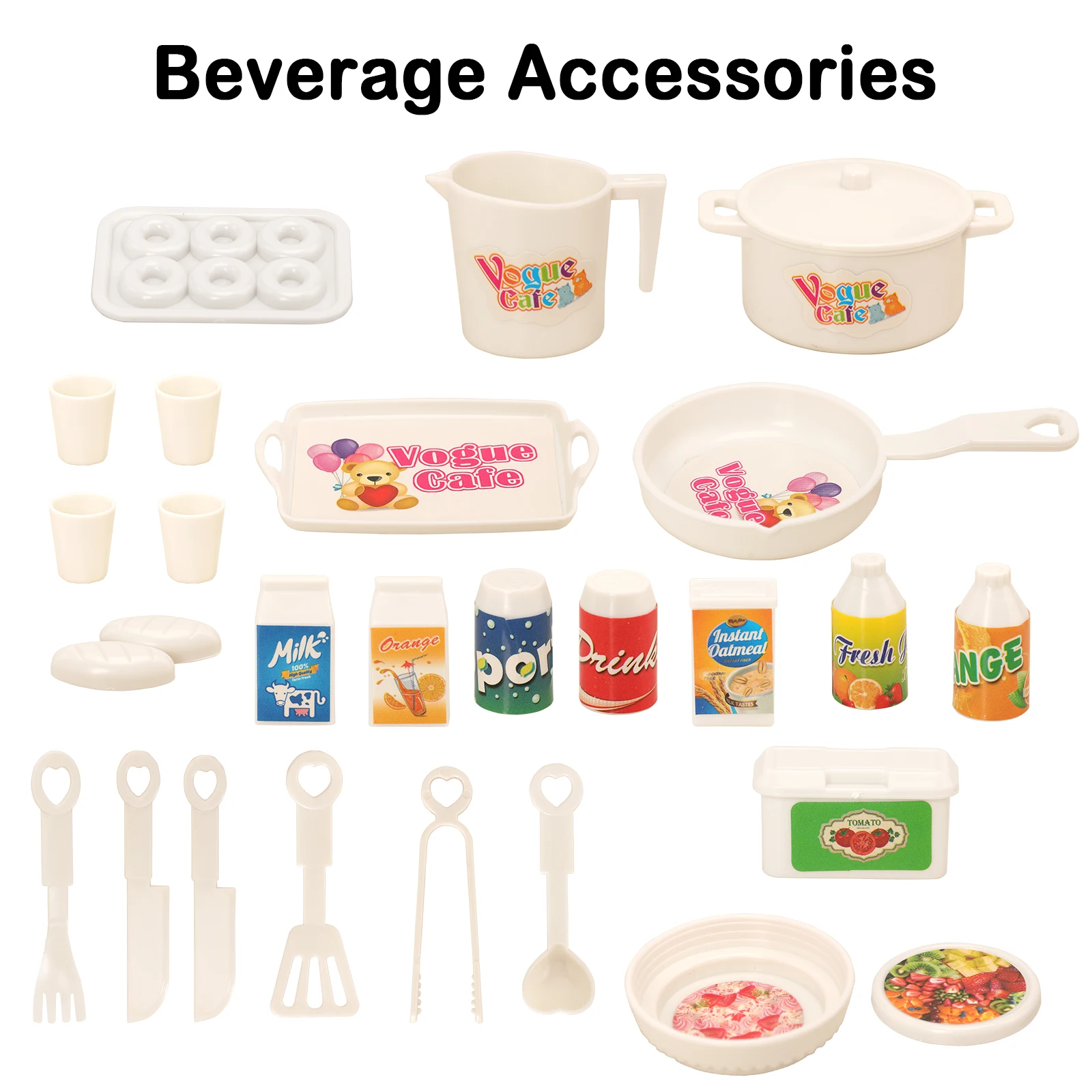 

Dollhouse Miniature Kitchen Food For Barwa 43 pcs Dinner Set Fork Knif Plate Pizza Soup Tableware Kids Toys Doll Accessories