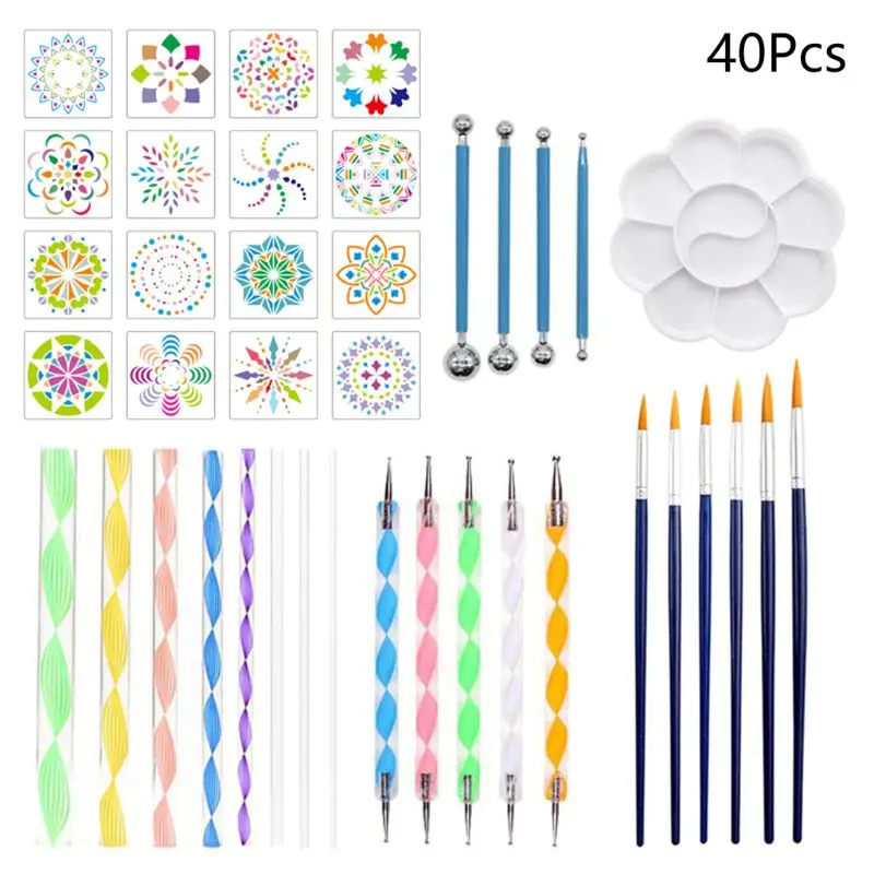 

37/40pcs Mandala Dotting Pen Handwork Tools Set for Rock Painting with Stencils Template Brush