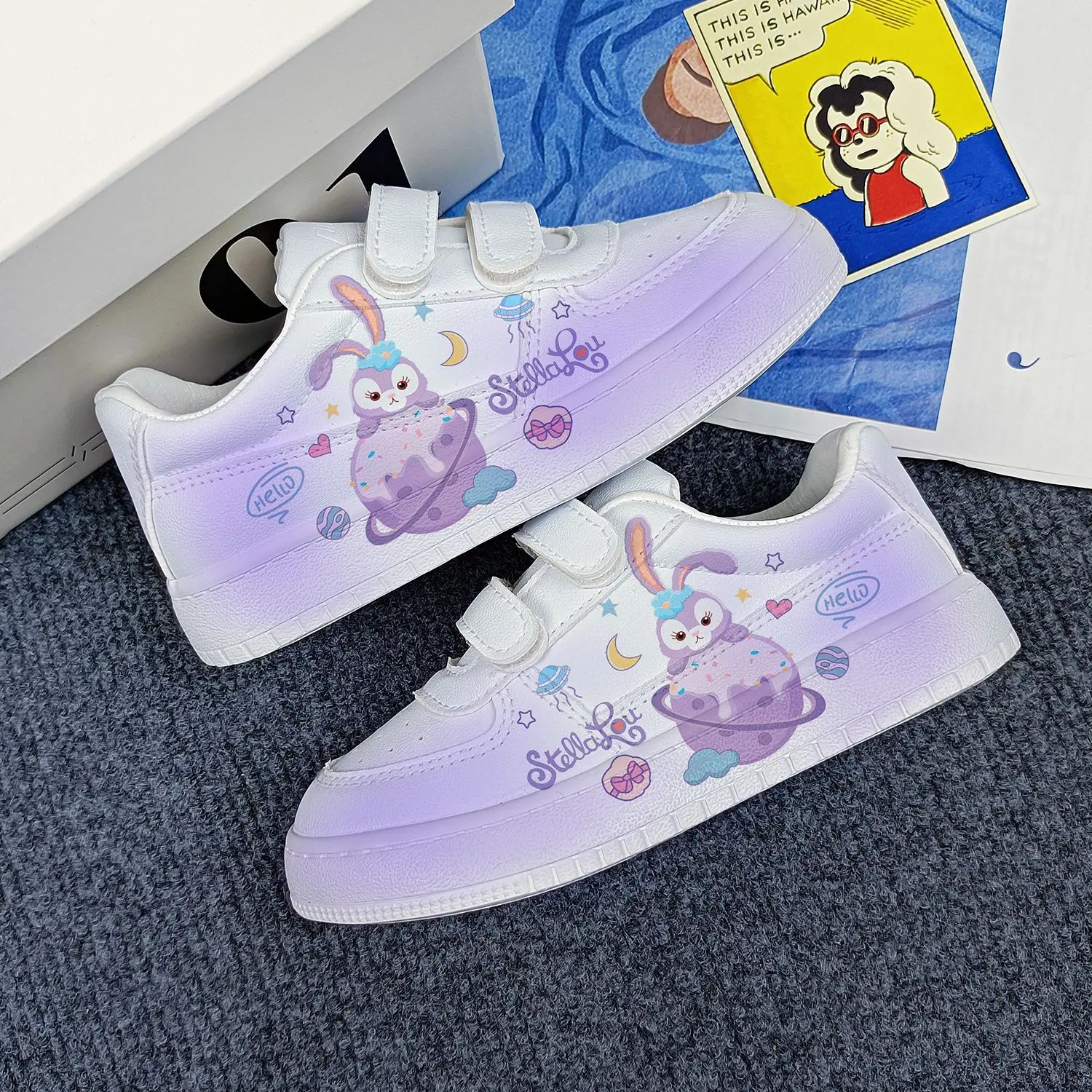 Cartoon Disney Stitch Children Sneakers For Girls Boys Print High Top Sport Shoes Flat Kids Tennis Shoes White Casual Sheos