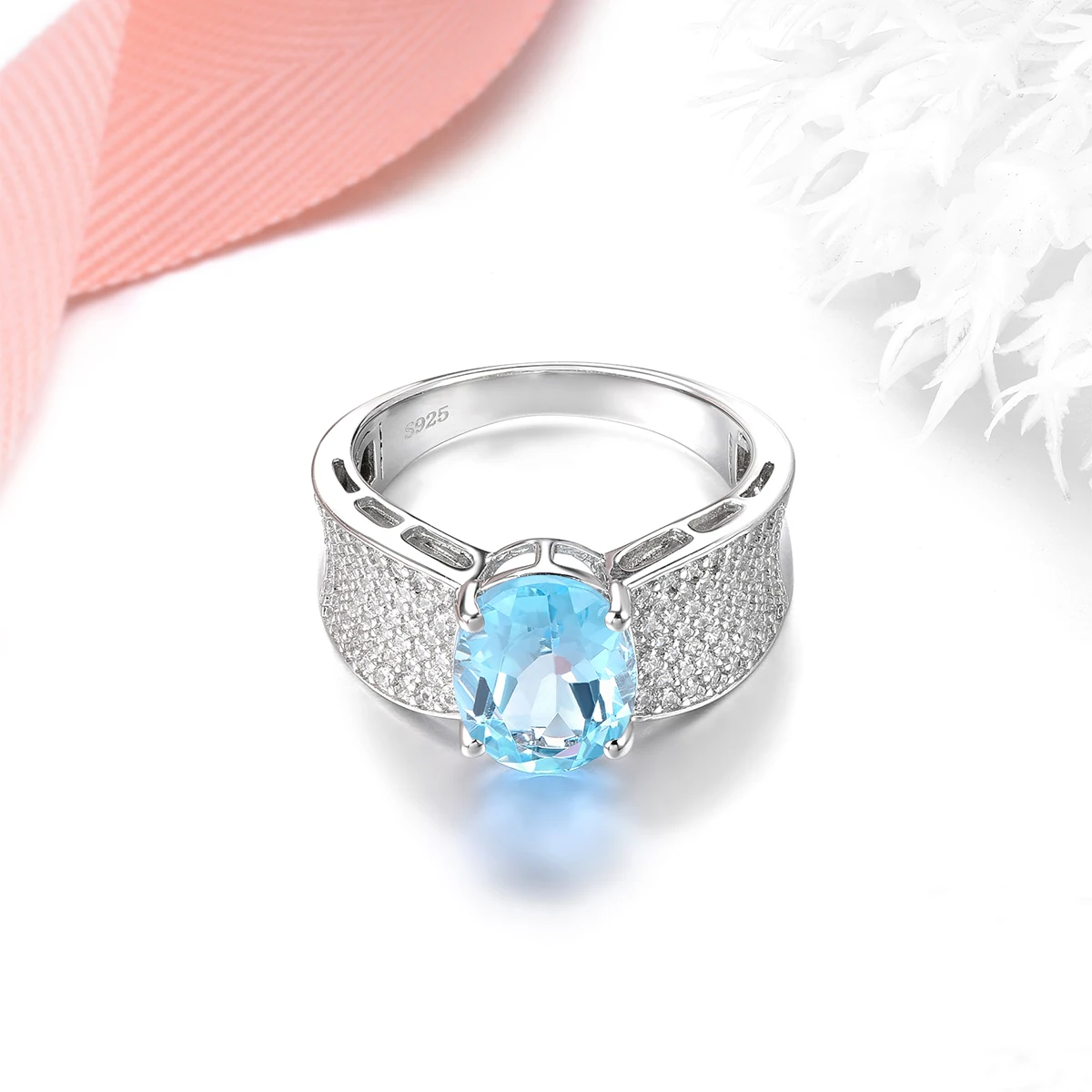 Genuine Sky Blue Topaz Silver Ring 3.5 Carats Natural Topaz Unisex Style Fine Jewelry Simple Classic Design S925 Jewelrys