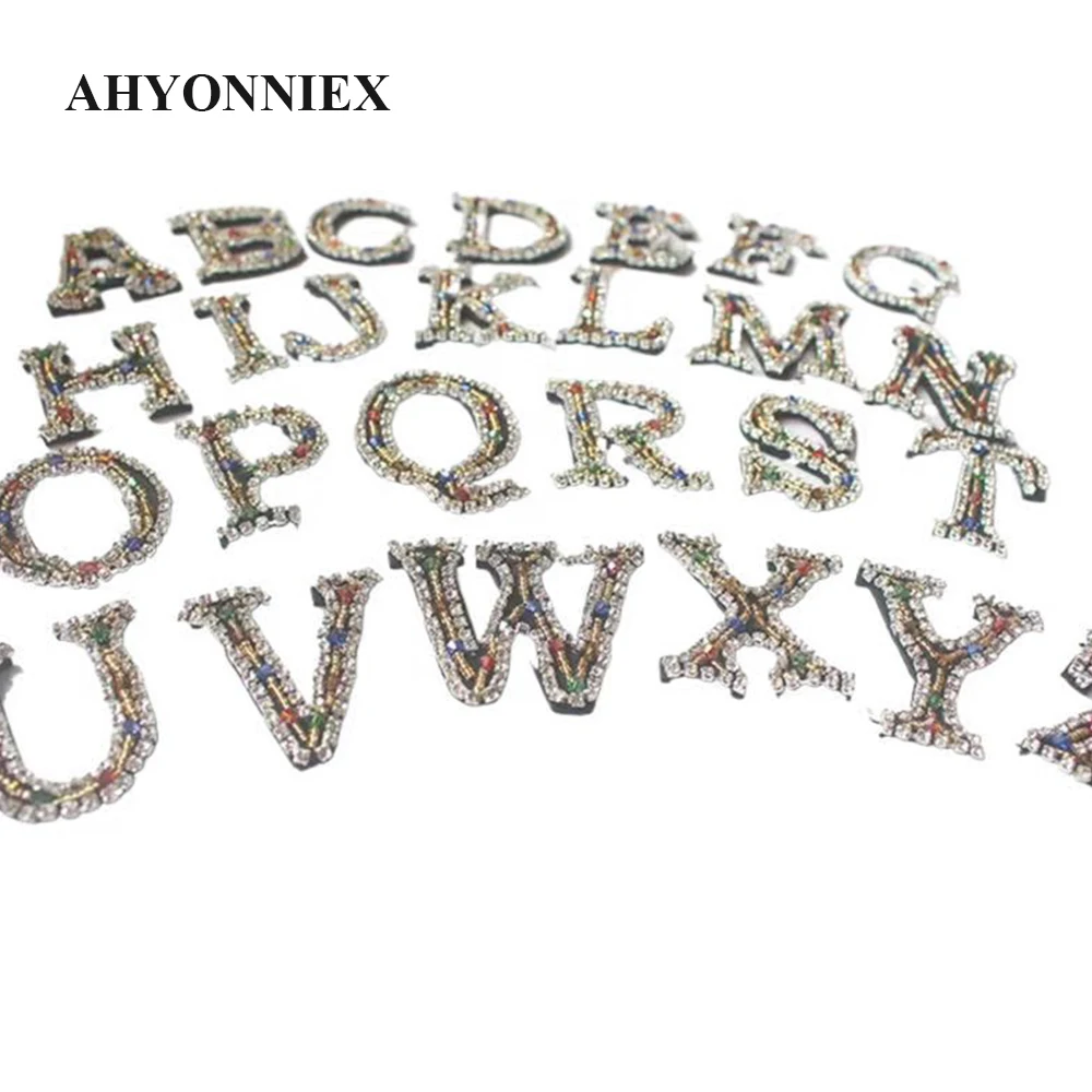 26 English Letter alphabet Rhinestones beads patches applique sew on beading applique clothes shoes bags decoration patch DIY