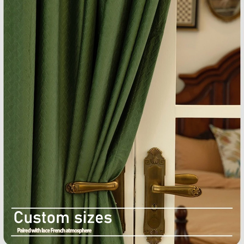 Custom Size Dark green Velvet Curtains for Living Dining Room Bedroom Blackout Window Decor White Tulle Luxury Blackout Elegant