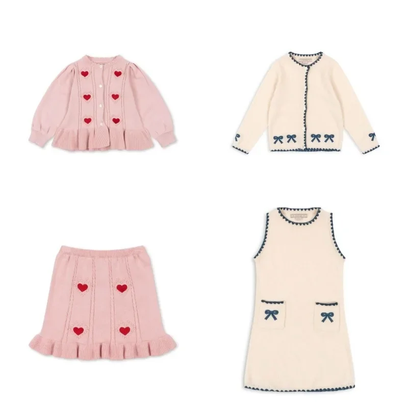 Winter Girls Love Knitted Cardigan Sets Baby Girl Dress Kids Skirt Set   Autumn  Clothes Outerwear  Roupa Infantil Pra Menino