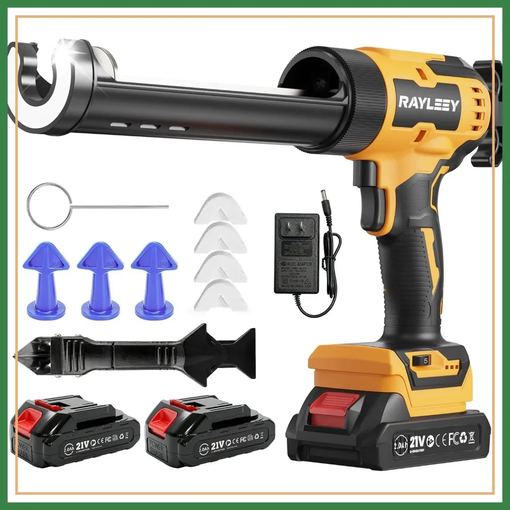 

Battery Powered Caulking Gun with 2x2000mAh Batteries, 6 Speeds, Dripless Auto Retract, LED Light, 9-Piece Remover Set