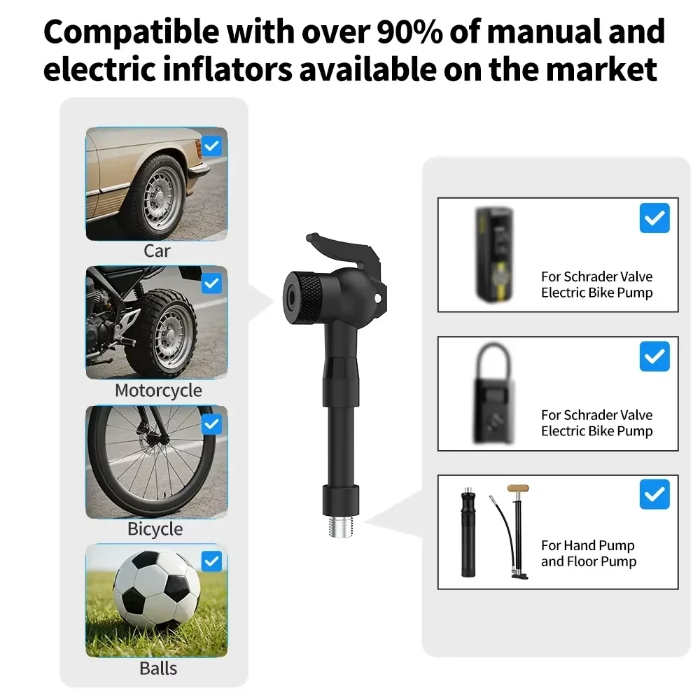 Air Inflator Hose Nozzle Adapter  Locking Air Chuck Standard Tire Valve Fine Thread Leak-Free Inflation for Bike Motorcycle Tire