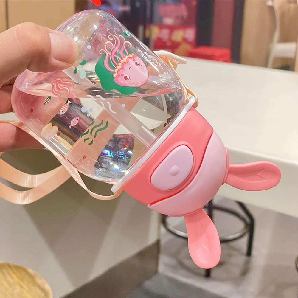 Suction Tube Cup Cute Cartoon Kindergarten Scale Small Water Cup Primary School Students School Special Plastic Water Bottle