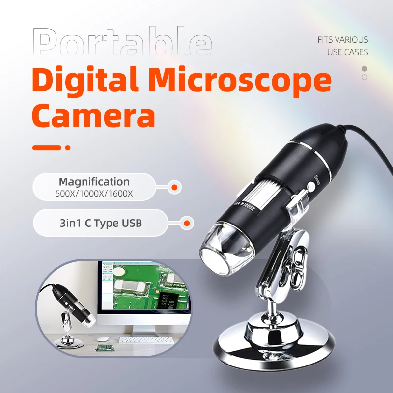 【セール中】500X/1000X/1600X デジタル顕微鏡 3in1 C タイプ USB ポータブル電子カメラはんだ付け LED 携帯電話修理用