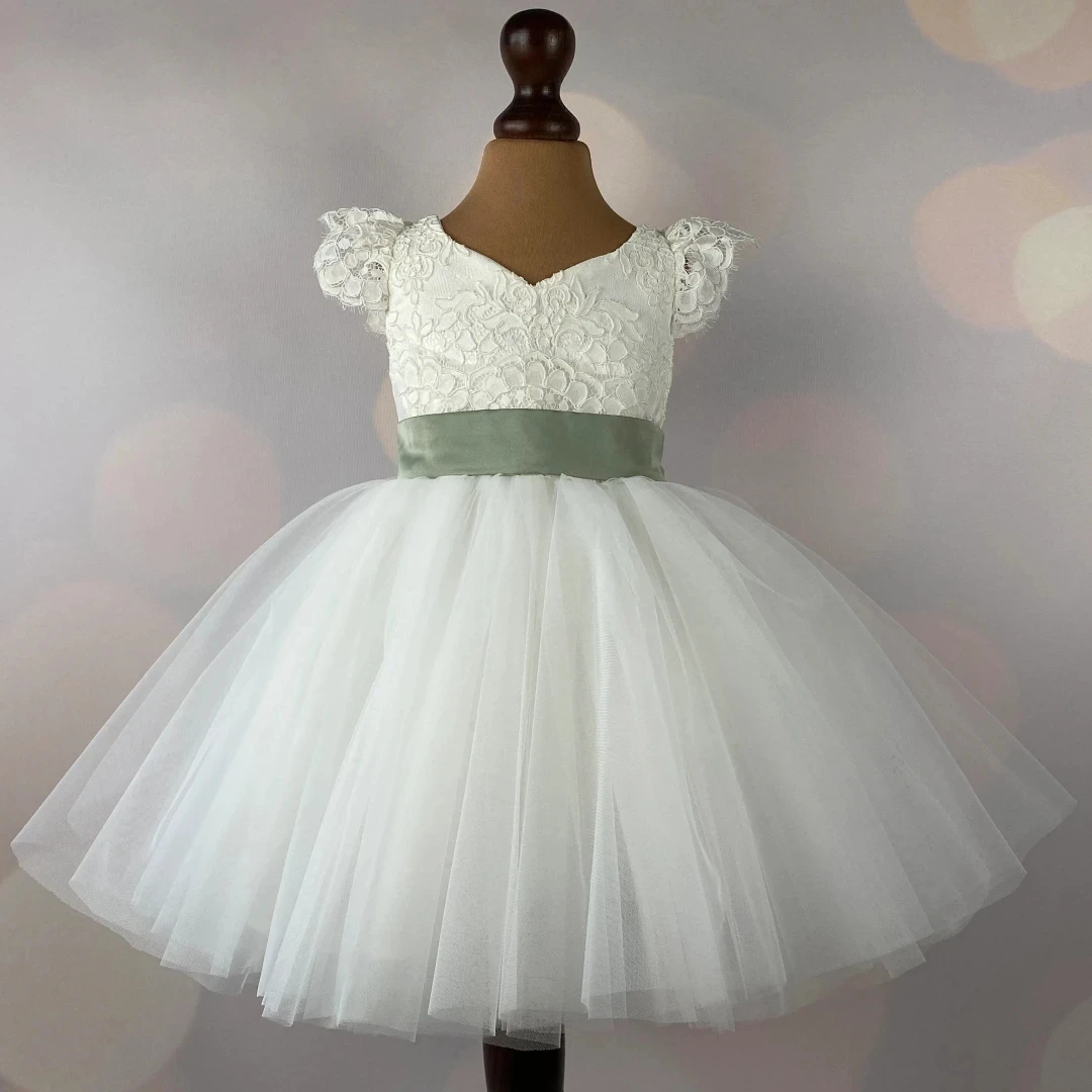 Customized Flower Girl Dress for Wedding Appliques Lace Bow Sleeveless Floor Length Elegant Kids Birthday First Communion Gown