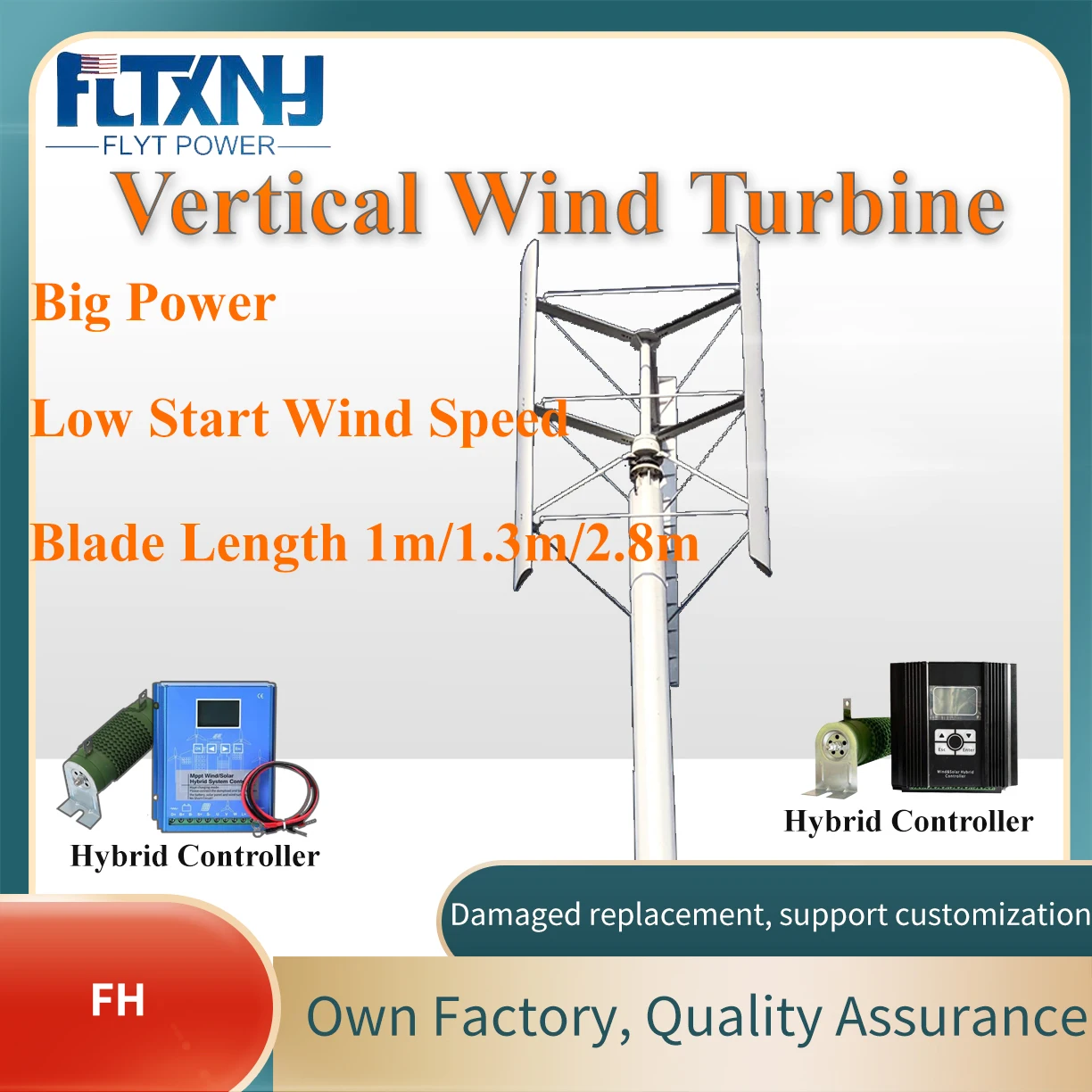 2.8M Blades Windmill Vertical Wind Turbine Generator 3 Blades 48V 24V With Hybrid Charger Controller Off Grid System For Home