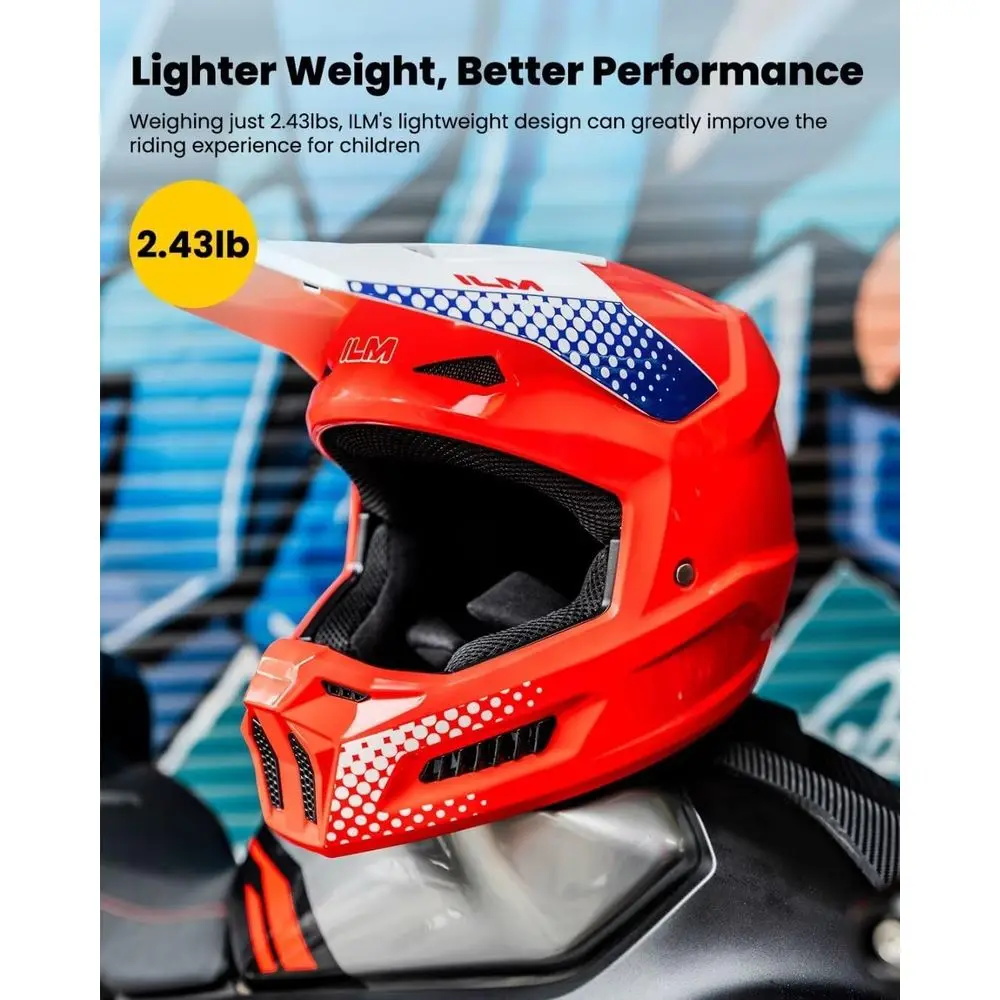 Youth Dirt Bike Helmet with Goggles, Gloves, and Mask for Kids ATV, BMX, and Off-Road Riding (Popart Red, Youth-Medium)