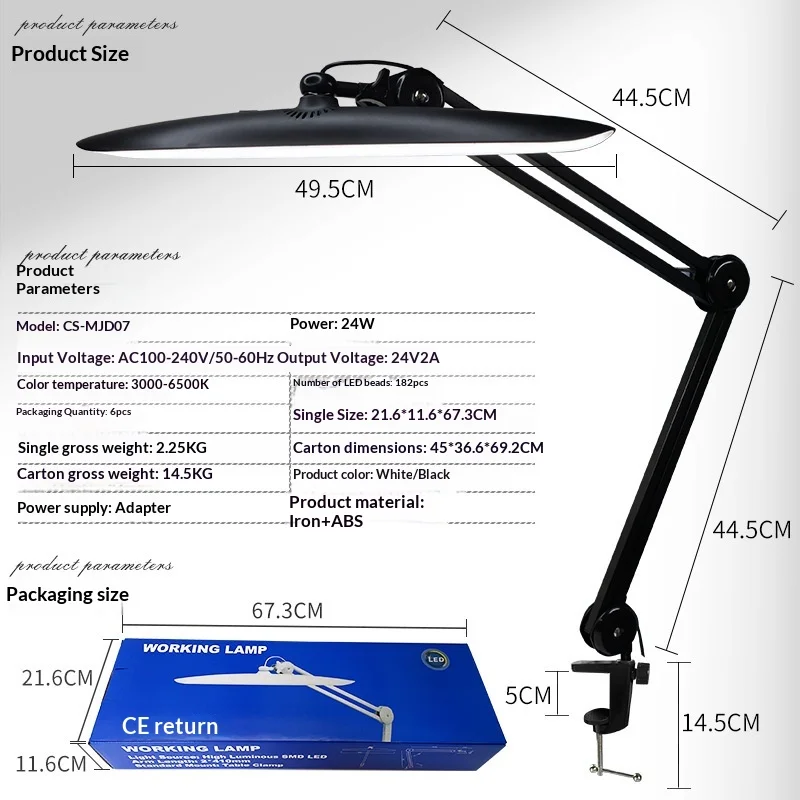 LED Foldable Clamp Desk Lamp Eye-Caring Articulating Arm Light for Nail Beauty Tattoo Makeup Reading Work