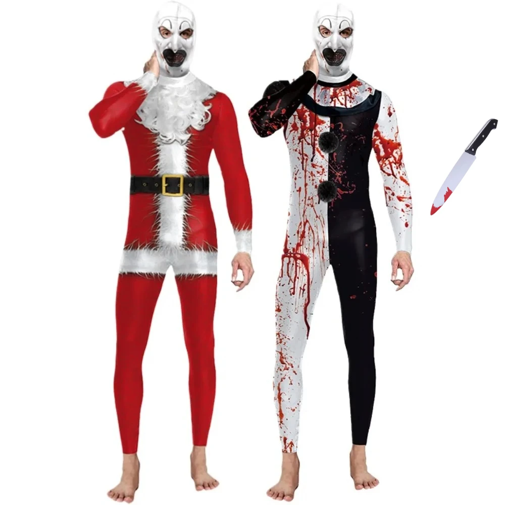 

Movie Terrifier Clown Cosplay Costume Adult Dress Men Bodysuit Bloodstain Jumpsuit Clothing Uniform Halloween Clothes suit