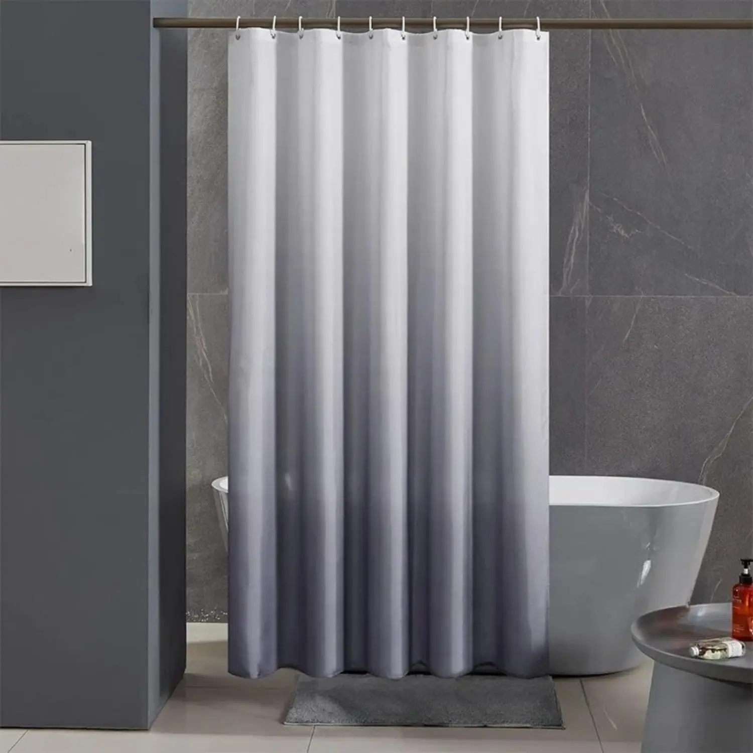 Gradual Digital Print Shower Curtain Waterproof Thickened Bathroom (Dark Gray,240x200cm)
