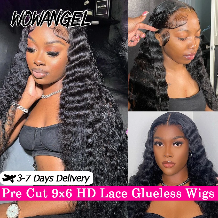 

Wow Angel 34in 9x6 HD Lace Closure Glueless Wigs 250% Deep Wave Human Hair Wigs Pre Cut Lace Ready To Go Melt Skins For Women