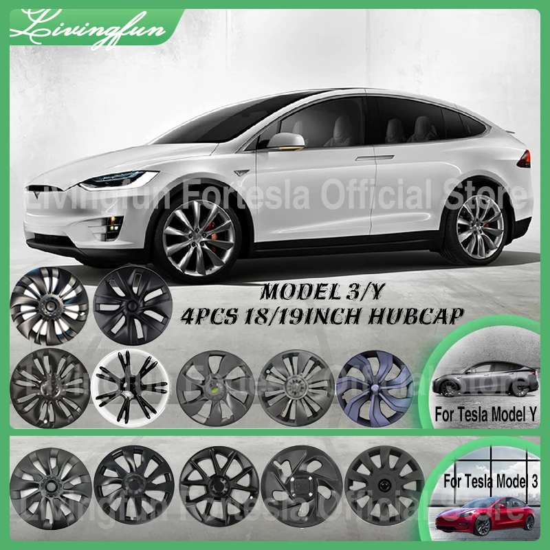 Livingfun 4PCS For Tesla Model 3 Y HubCap Original Car Wheel Cap cover 18Inch 19Inch Hubcap Full Cover Accessories 21-2022