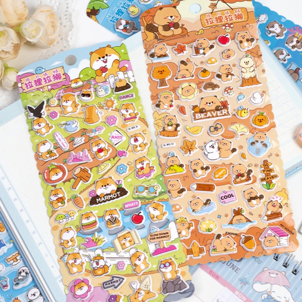 4 pcs/lot Kawaii Marmot Beaver Cartoon 3D Stickers Scrapbooking DIY Journal Stationery Sticker Cute Deco Aesthetic Art Supplies