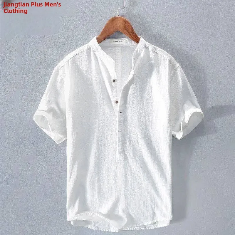 

Linen Cotton Casual Loose Men's T-Shirt Overhead Short Sleeve Shirt Artistic Summer Wear for Younger Audience
