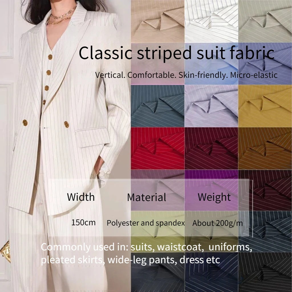 Traje de tela a rayas de verano por metro para pantalones Falda plisada vestido uniforme Diy costura Micro elástico suave tela textil