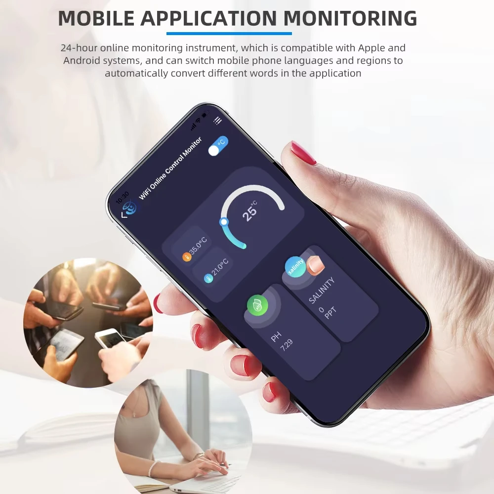Wifi Multiparameter Water Quality Tester, Digital PH ORP EC CF TDS SALT S.G Temp Analyzer, APP Remote Monitor for Aquarium Water