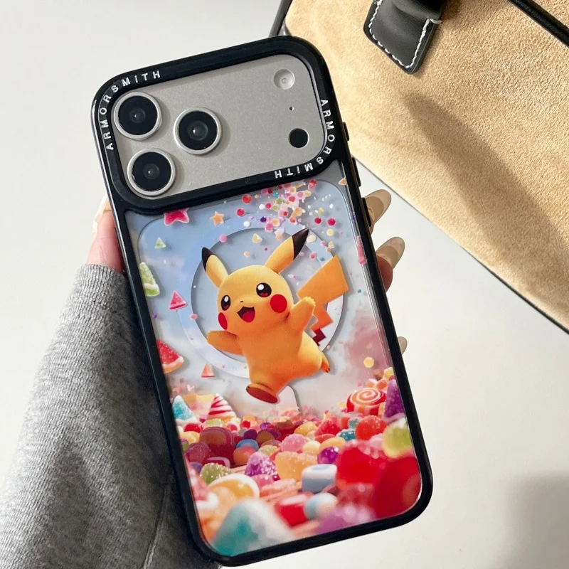 เคสชาร์จไร้สาย Magsafe ลายการ์ตูนโปเกมอนน่ารัก สำหรับ iPhone 11 12 13 14 15 16 17 Pro Max Plus พร้อมที่ยึดแม่เหล็ก