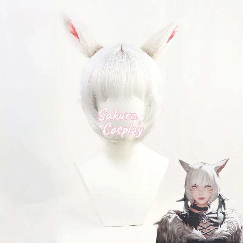 

FF XIV 14 Y'shtola Ya Shutora Ruru Cosplay White Short Heat Resistant Synthetic Hair for Halloween Costume Carnival Party