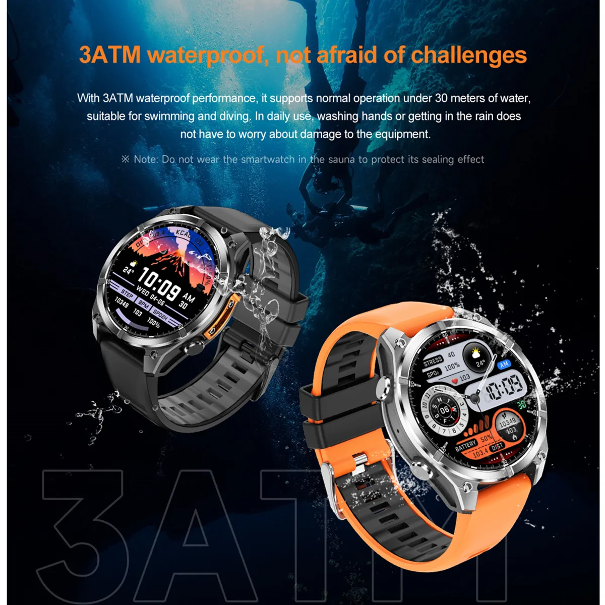 ساعة ذكية رياضية للرجال 1.43 بوصة شاشة Amoled 3ATM إضاءة مقاومة للماء مصباح يدوي بارومتر AI ChatGPT مساعد صوتي Smartwach