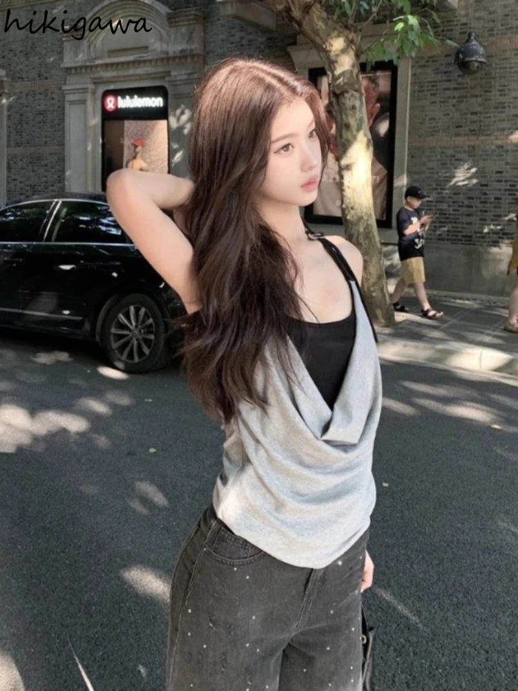 Falso dos chalecos para Mujer sin mangas Casual moda Camis 2025 Ropa Mujer contraste de Color verano Y2k Tops Sexy tanques coreanos 63d722