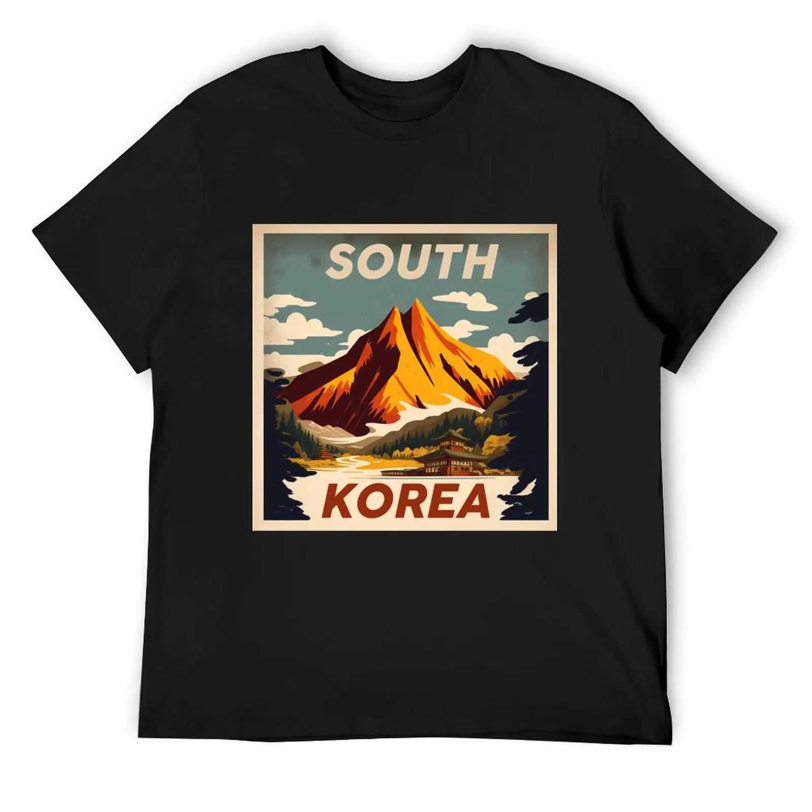 

South Korea Mountain Vintage Travel Art Poster T-Shirt shirts graphic tee hippie clothes mens plain t shirts