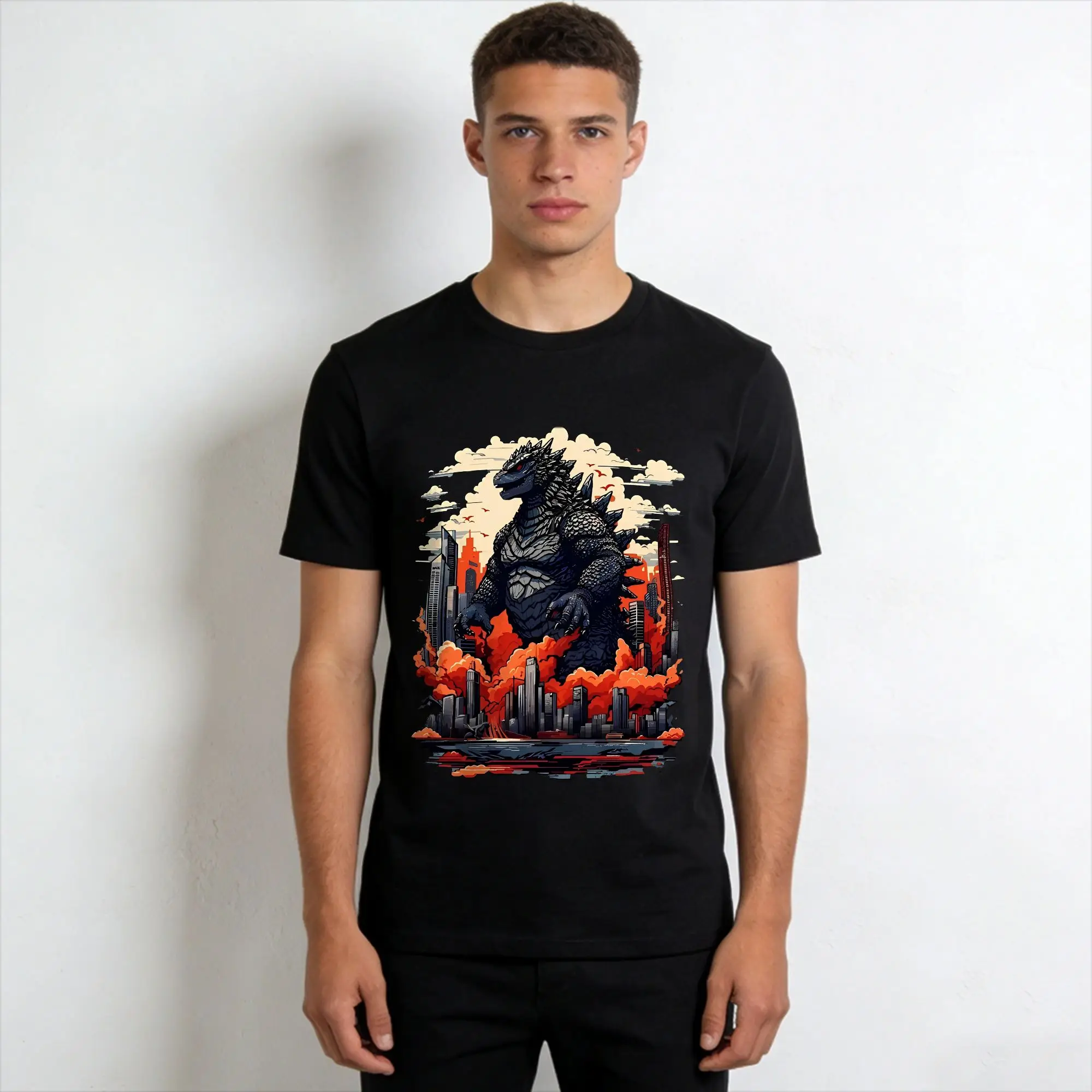Godzillaed Japanese Anime T-Shirt Men Women Vintage Pure Cotton Tee Shirt Round Neck Short Sleeve T Shirts Printed Tops