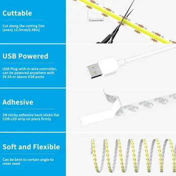 USB Tuya Zigbee COB LED燈帶 5V 1米 2米 暖白光 可調光 燈帶 夜燈 房間裝飾 相容於 Alexa Google SmartThings 8 最佳銷售 Zigbee 夜燈 - №2