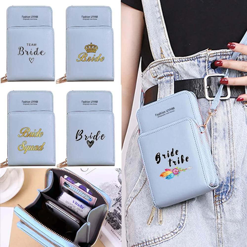 

Fashion Women Wallet Touch Screen Mobile Phone Bag Pu Leather Card Pack Bride Print Storage Purse Female Shoulder Messenger Bags