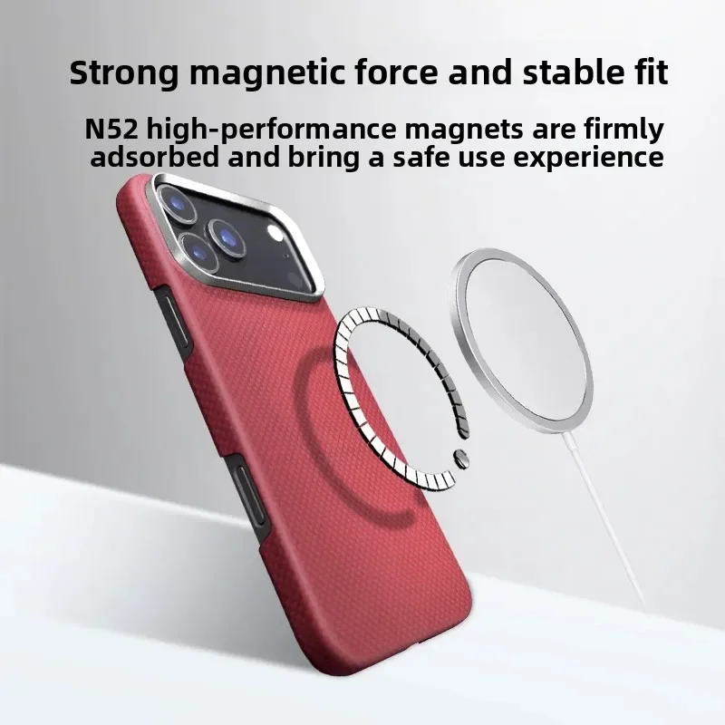 VWAR حافظة هاتف مغناطيسية من ألياف الكربون الحقيقية لهاتف آيفون 17 برو ماكس 17 غطاء Air Magsafe فاخر من ألياف الأراميد المغناطيسية