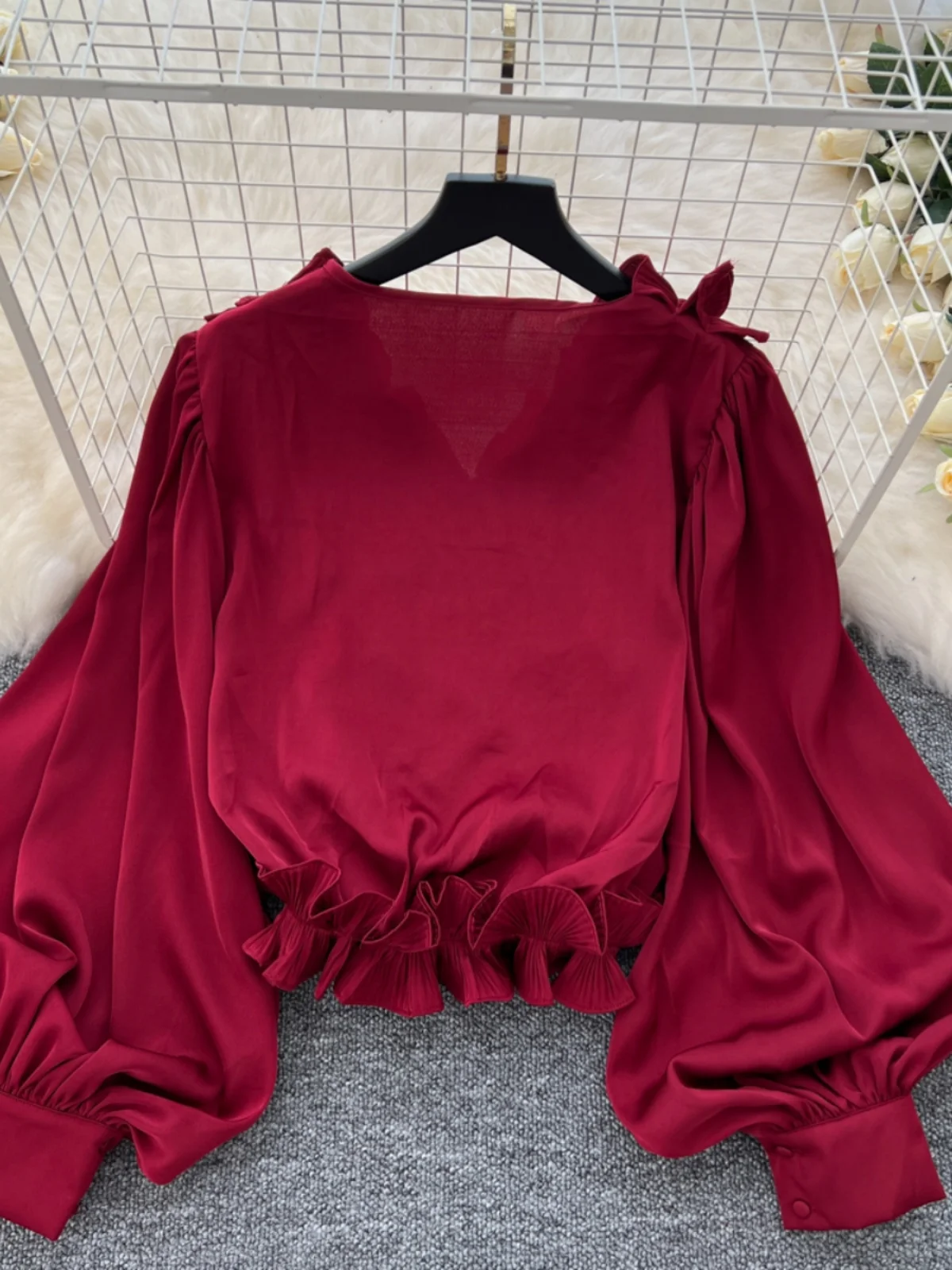 Ele Lantern Sve irt Damen Loose Fit Design Schlankheits-Trendy-Top Herbst Faion Korean Sle Long Sve Button up