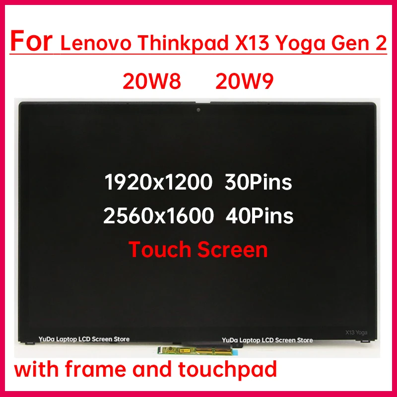 13.3 Inch Touch Screen For Lenovo Thinkpad X13 Yoga Gen 2 20W8 20W9 LCD Display Digitizer+Bezel Assembly Replacement 1920x1200