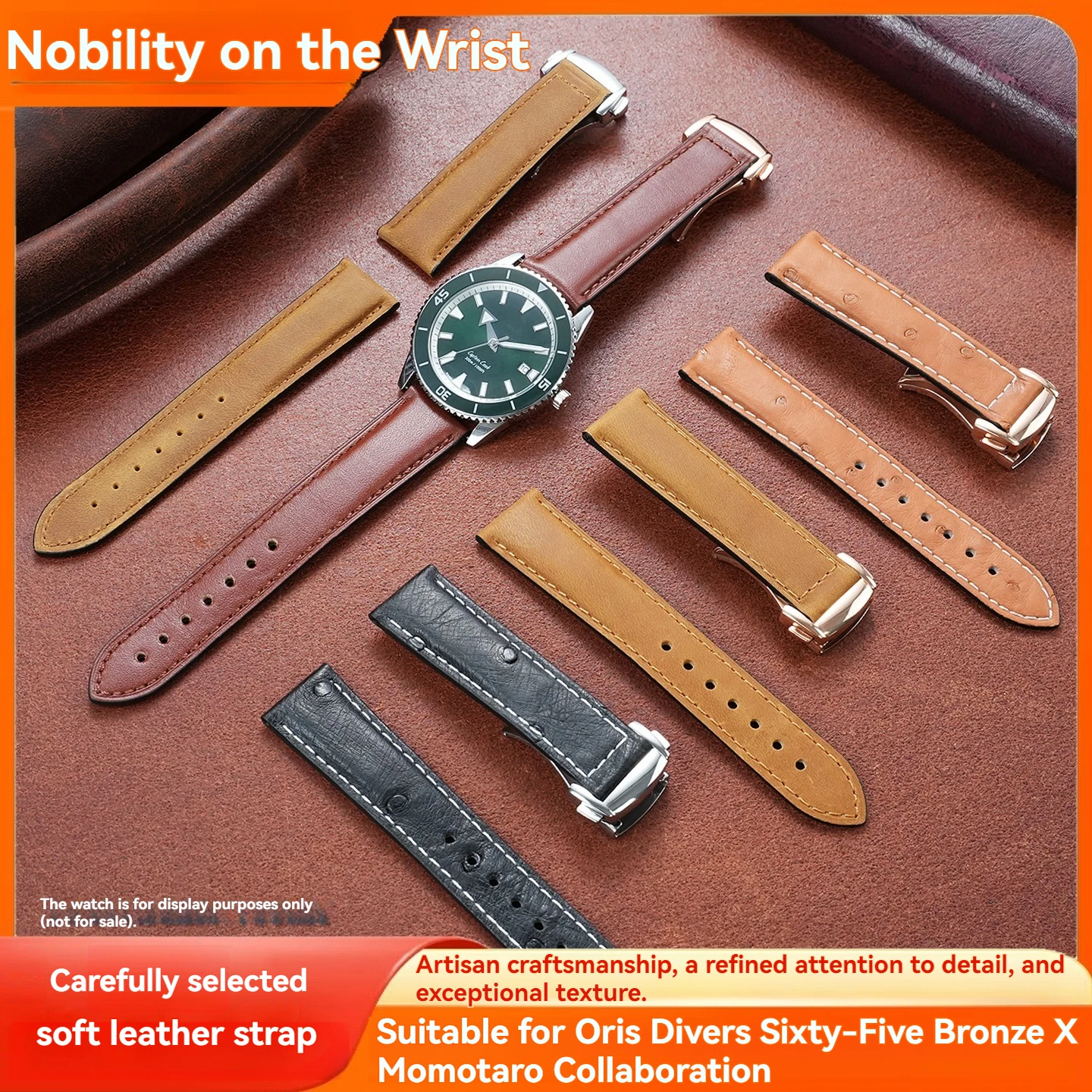 20mm 22mm Vintage Cowhide Strap Compatible with Oris 65 Bronze X Momotaro, 20mm 22mm Men's Replacement Band