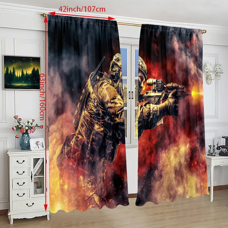 2PCS- Warrior -HD Printed Curtain - Polyester material - suitable for bedroom, living room, study (customizable)