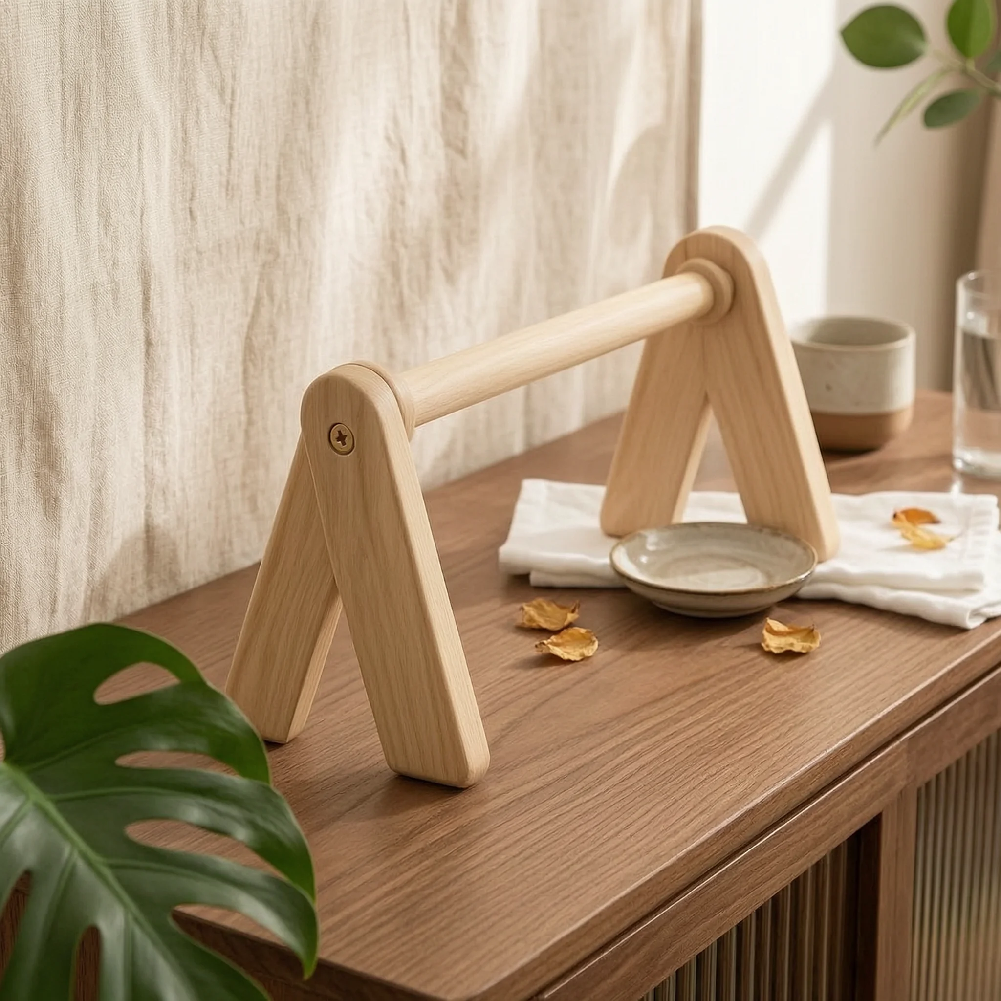 Folding Clothes Rack Solid Wood Wooden Garment Rack Clothing Stand Space-Saving Furniture Minimalist for Children, Bedroom