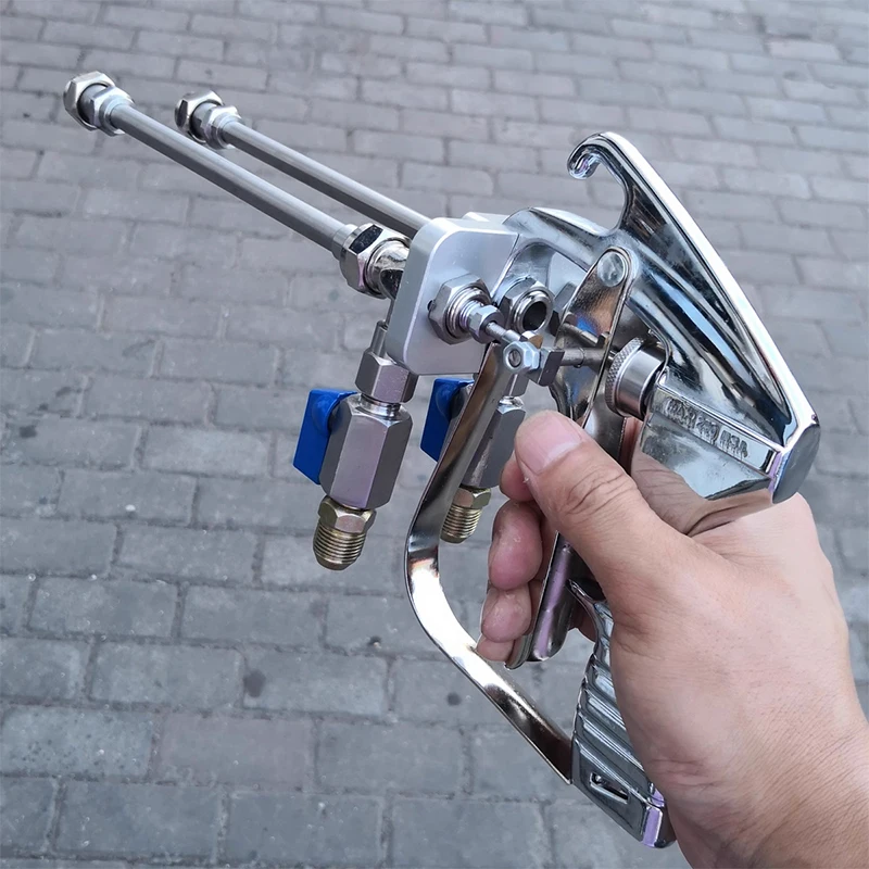 مسدس رش مزدوج الفوهة بمقبض طويل، هيكل من الفولاذ المقاوم للصدأ، نسبة فوهة مزدوجة 1:10 متخصصة للمواد المقاومة للماء