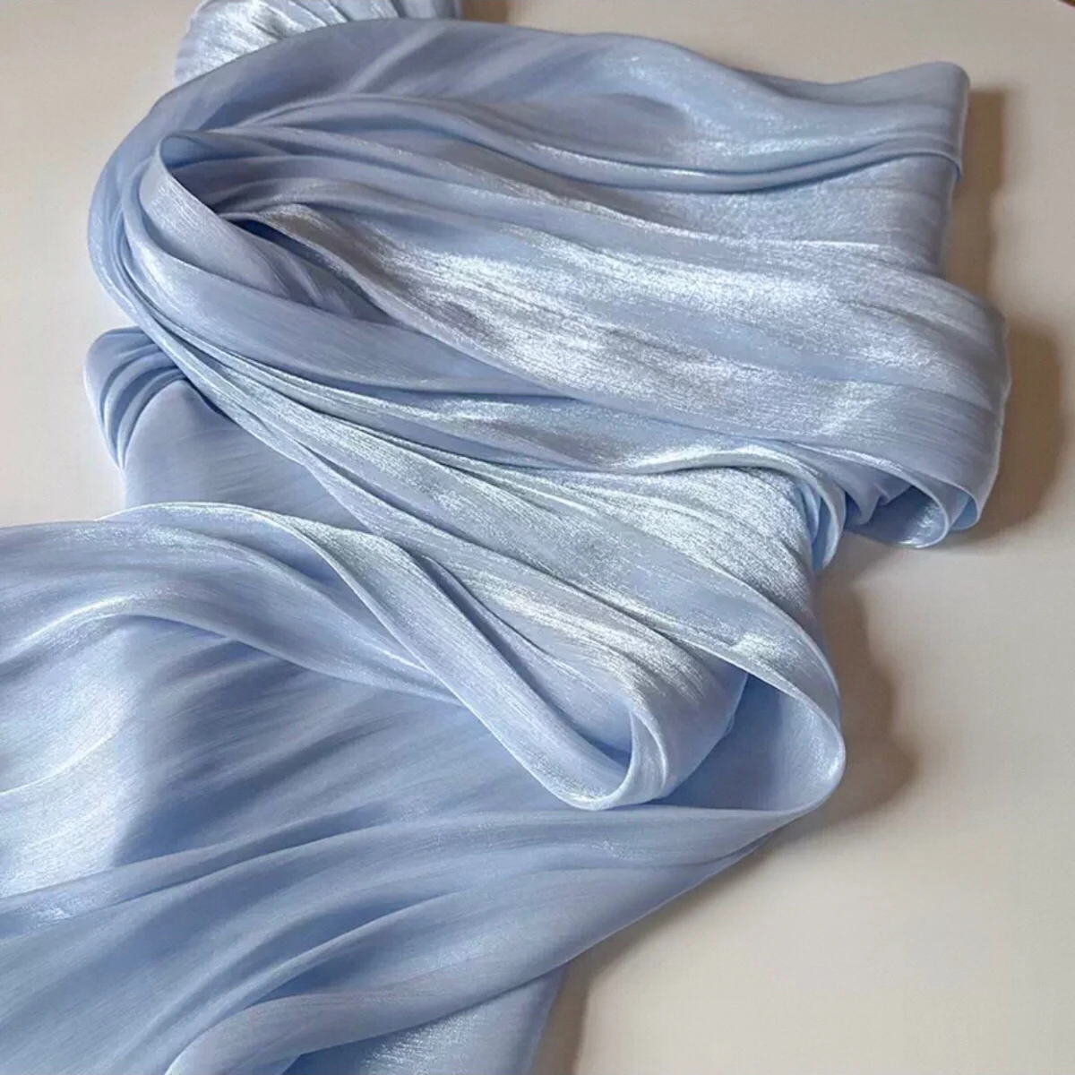 

Magnolia Crepe Organza Fabric Milk White Yellow Soft Flowing Shiny Wrinkled Mesh Dress Layered Skirt Designer Sewing Material